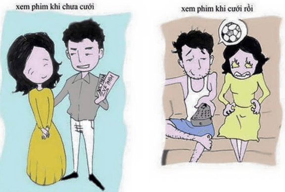 Hình ảnh hài hước về tình yêu trước và sau khi cưới