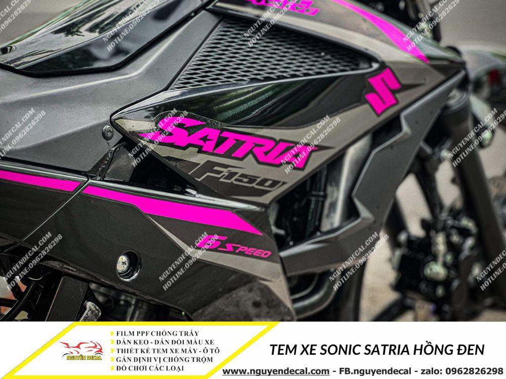 Tem xe Sonic Satria hồng đen